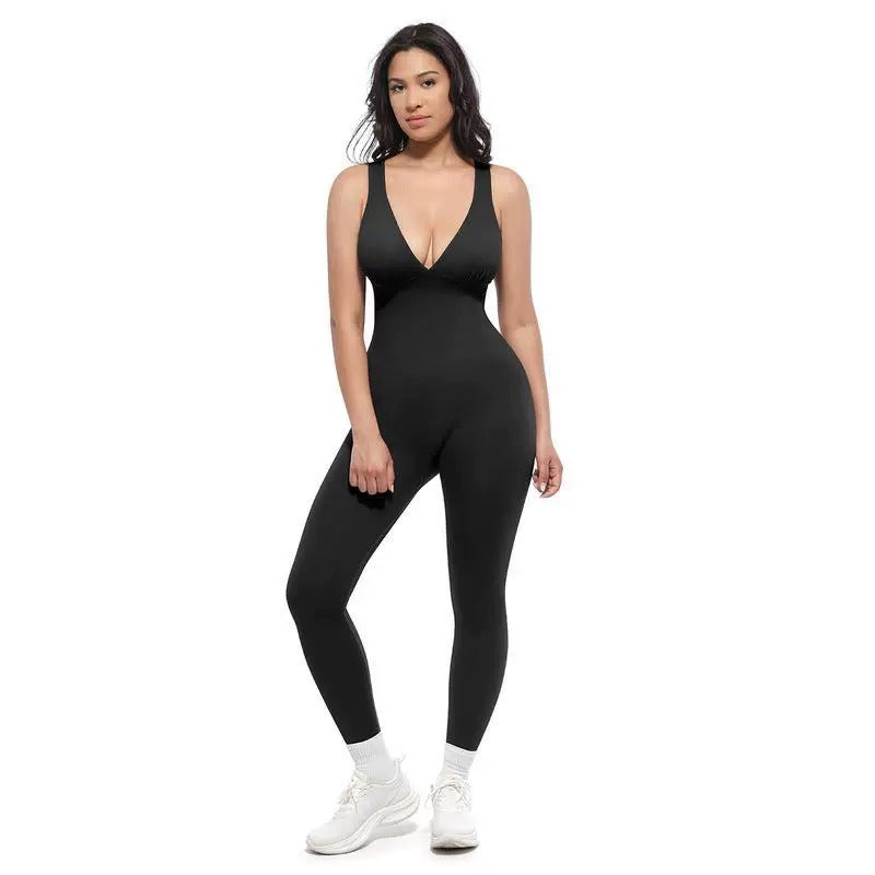 Women's V-Neck Solid Yoga Jumpsuit Active Romper