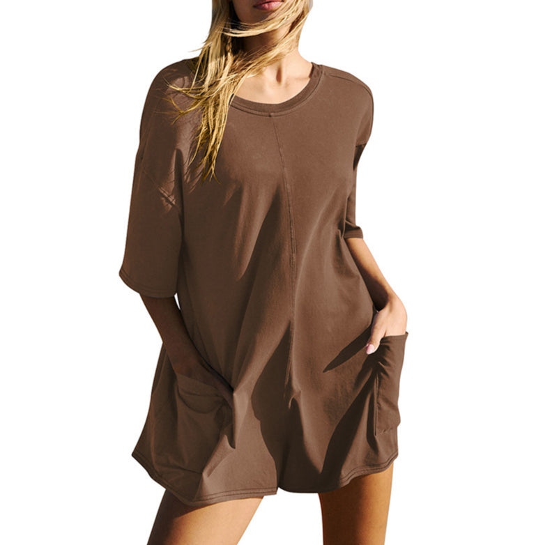 Women's Casual Backless Short Jumpsuit with Pockets
