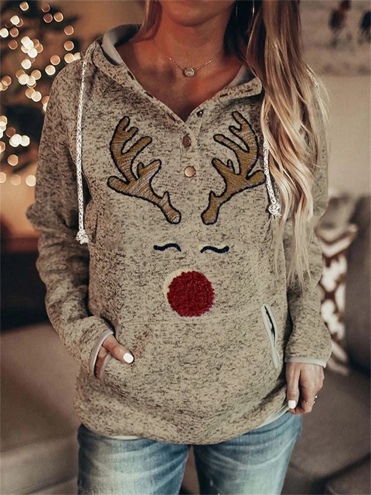 Retro Animal Nature Print Button Hoodie