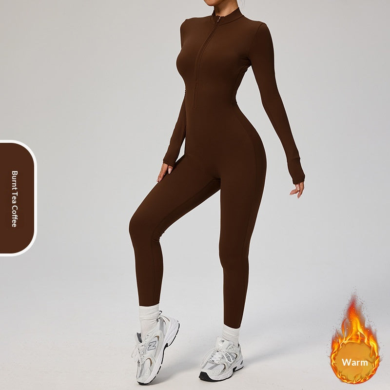 Women's Fleece-Lined Long-Sleeve Yoga Jumpsuit