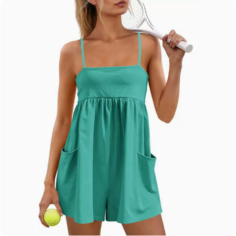 Womens Summer Casual Jumpsuit With Straps And Pockets For Home Or Outdoors