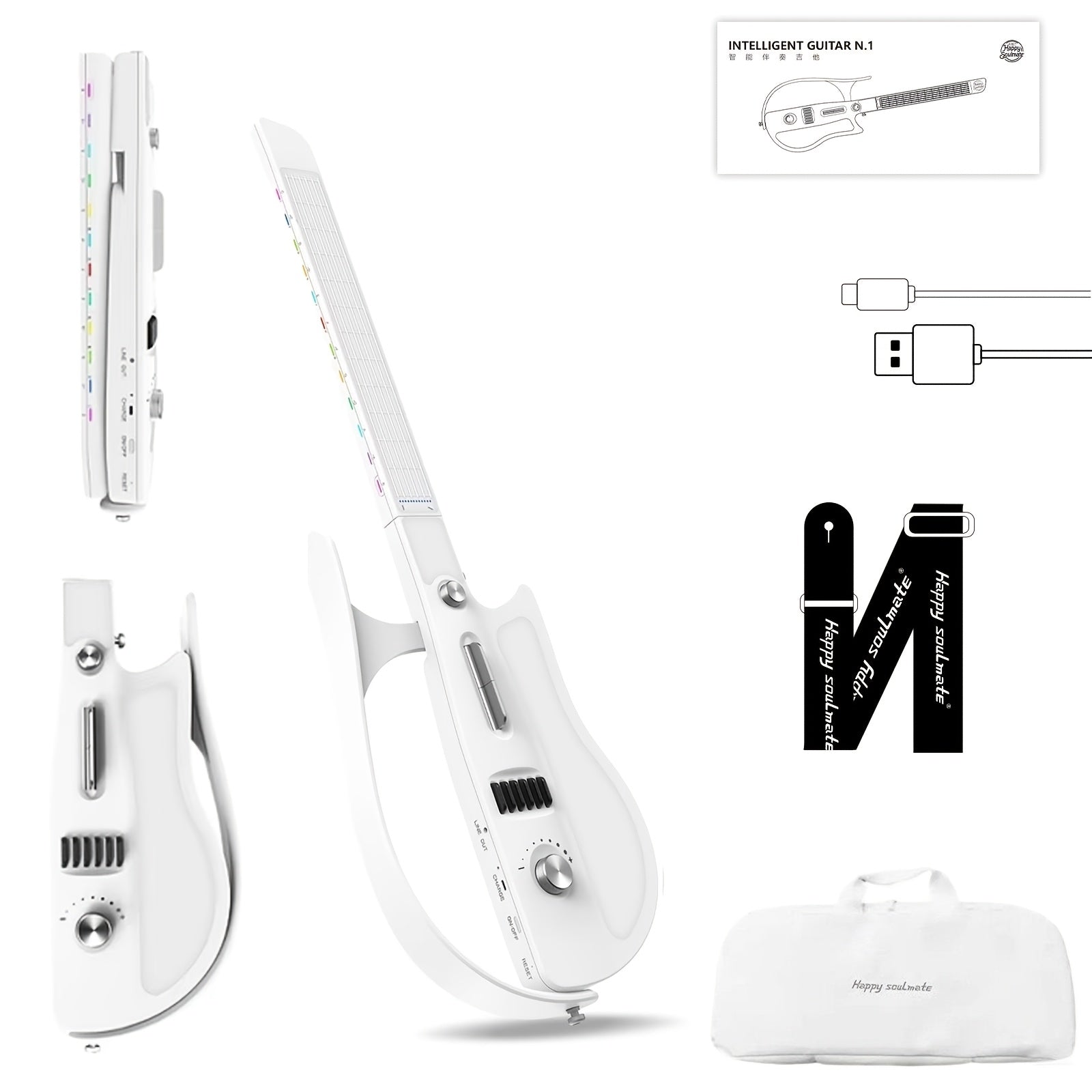 Portable Foldable Electric Smart Guitar with Built-in Drum Machine, Bassline, and Chord Generator