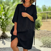 New Casual Loose-fit Pullover V-neck Three-quarter-sleeve Dress