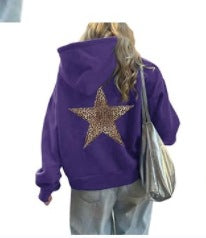 Women's Casual Printed Loose Hooded Sweatshirt