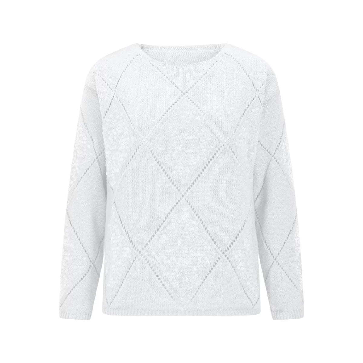 Hollow Sequin Knitted Sweater for Women's Autumn and Winter New Item, European and American Cross-border Diamond Grid Pullover Loose Sweater