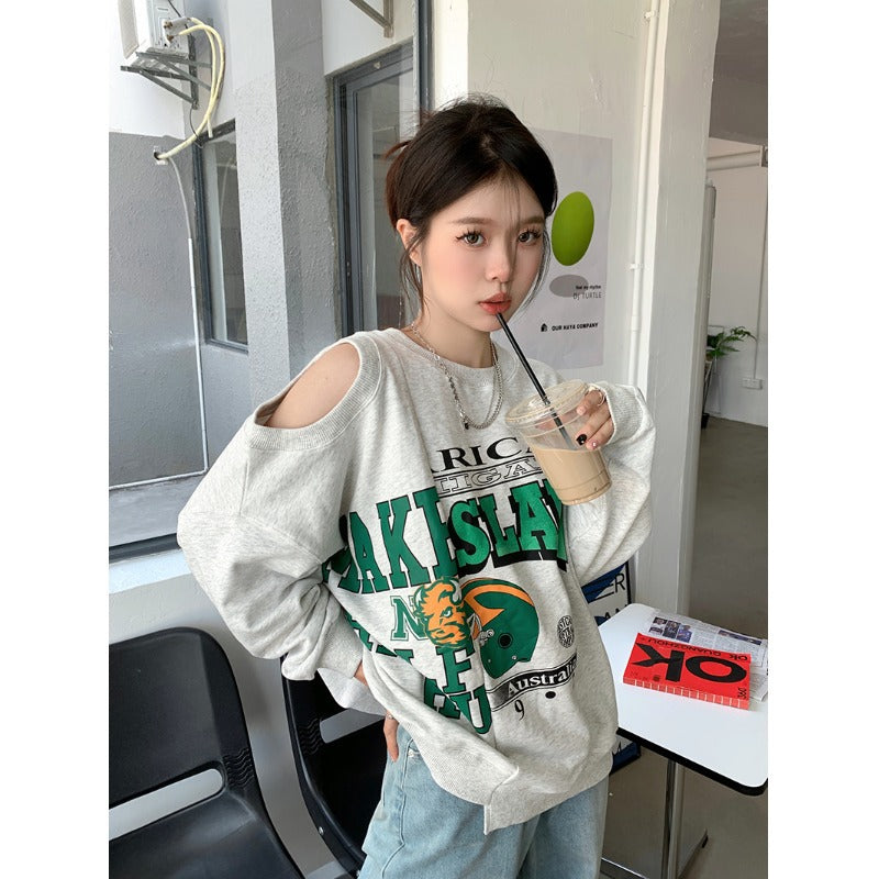 Chic Niche Design Grey Sweatshirt for Women
