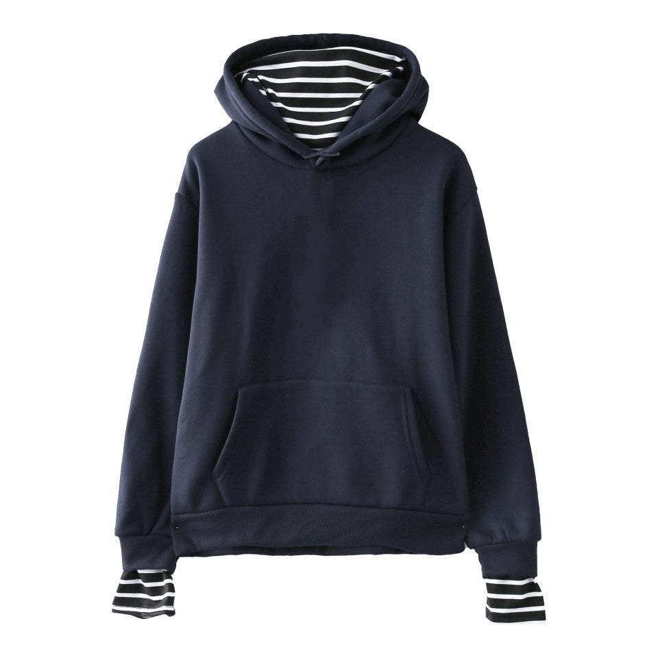 Trendy Korean Fleece Hooded Pullover False Two-Piece Sweatshirt