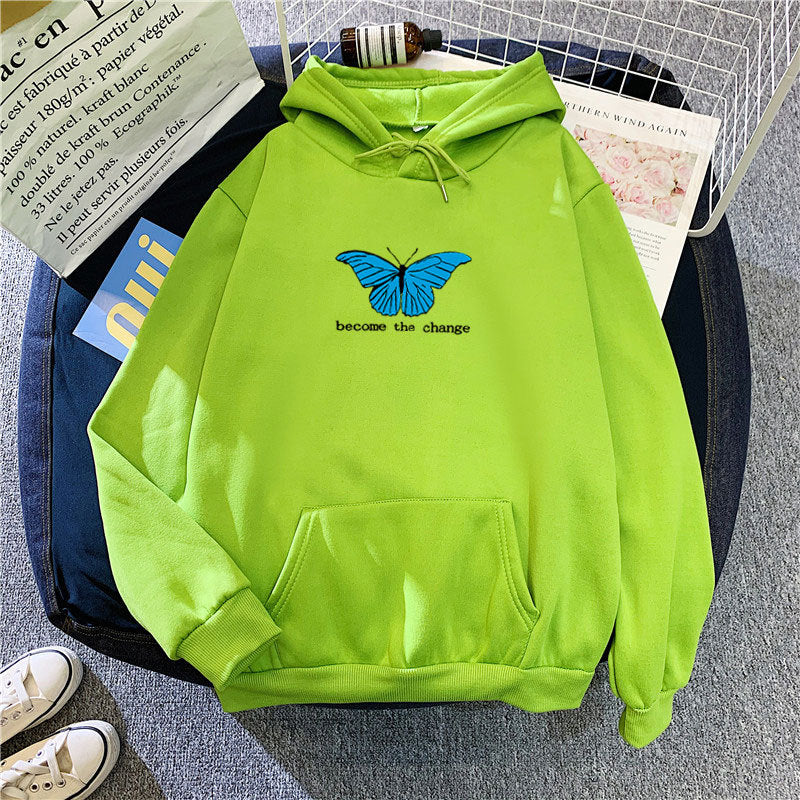 Cozy Butterfly Print Loose Pullover Hoodie