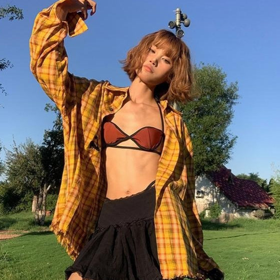 Men's And Women's Original American Dopamine Yellow Plaid Shirt