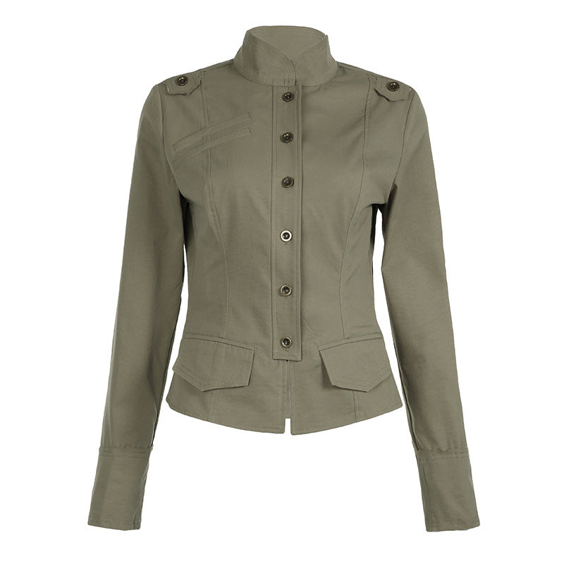 Autumn Retro Street Workwear Stand Collar Coat