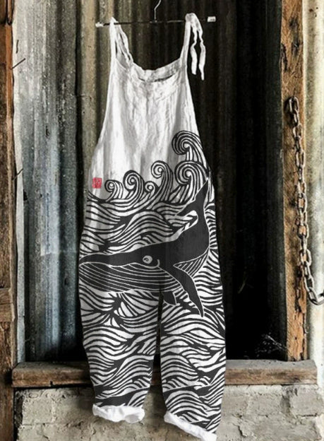 Retro Animal Print Overalls Romper