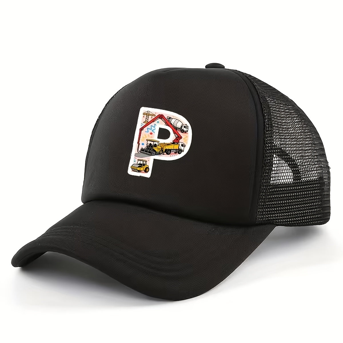 Adjustable Construction Vehicle Printed Trucker Hat for Kids