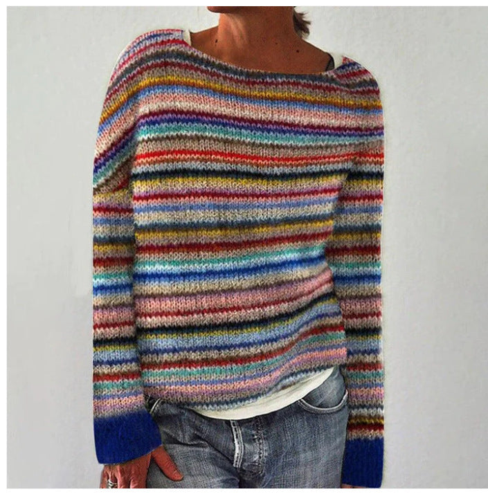 Round Neck Multicolor Loose Fashion Pullover Sweater