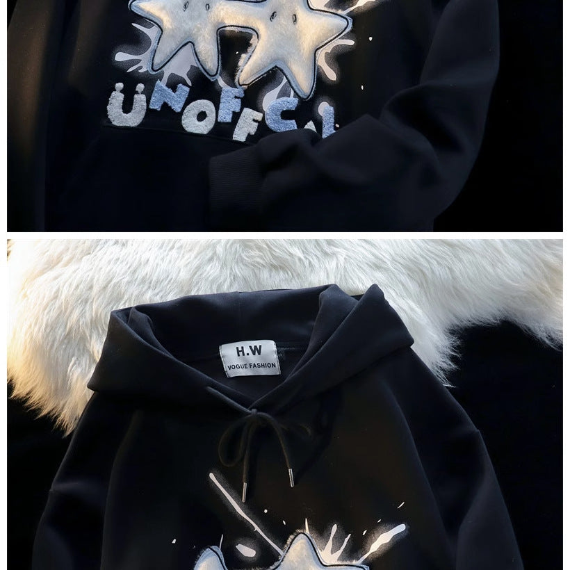 Women's Streetwear Flocked Star Graphic Hoodie