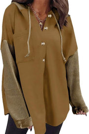 Women's Casual Loose Button Hooded Sweatshirt