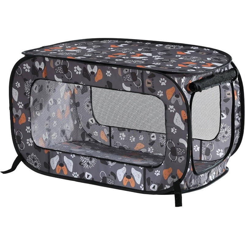 Portable Collapsible Dog Crate Kennel With Removable Top & Front Panels - Heavy-duty Laminated Wood Construction, Spacious 32.5l X 19.5w X 19.5h Travel & Home Crate, Ventilation Mesh & Secure Locking