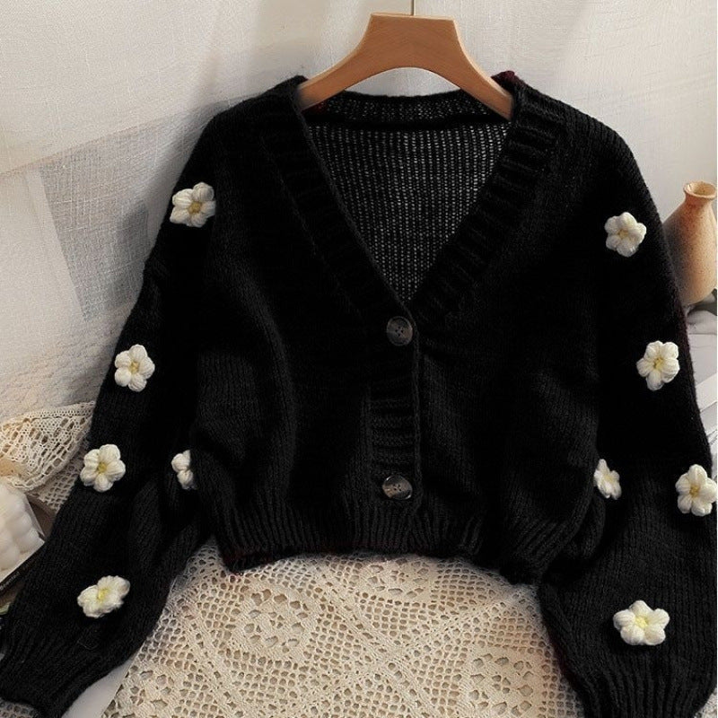 Sweet-style Short Two-button Knit Sweater for Women