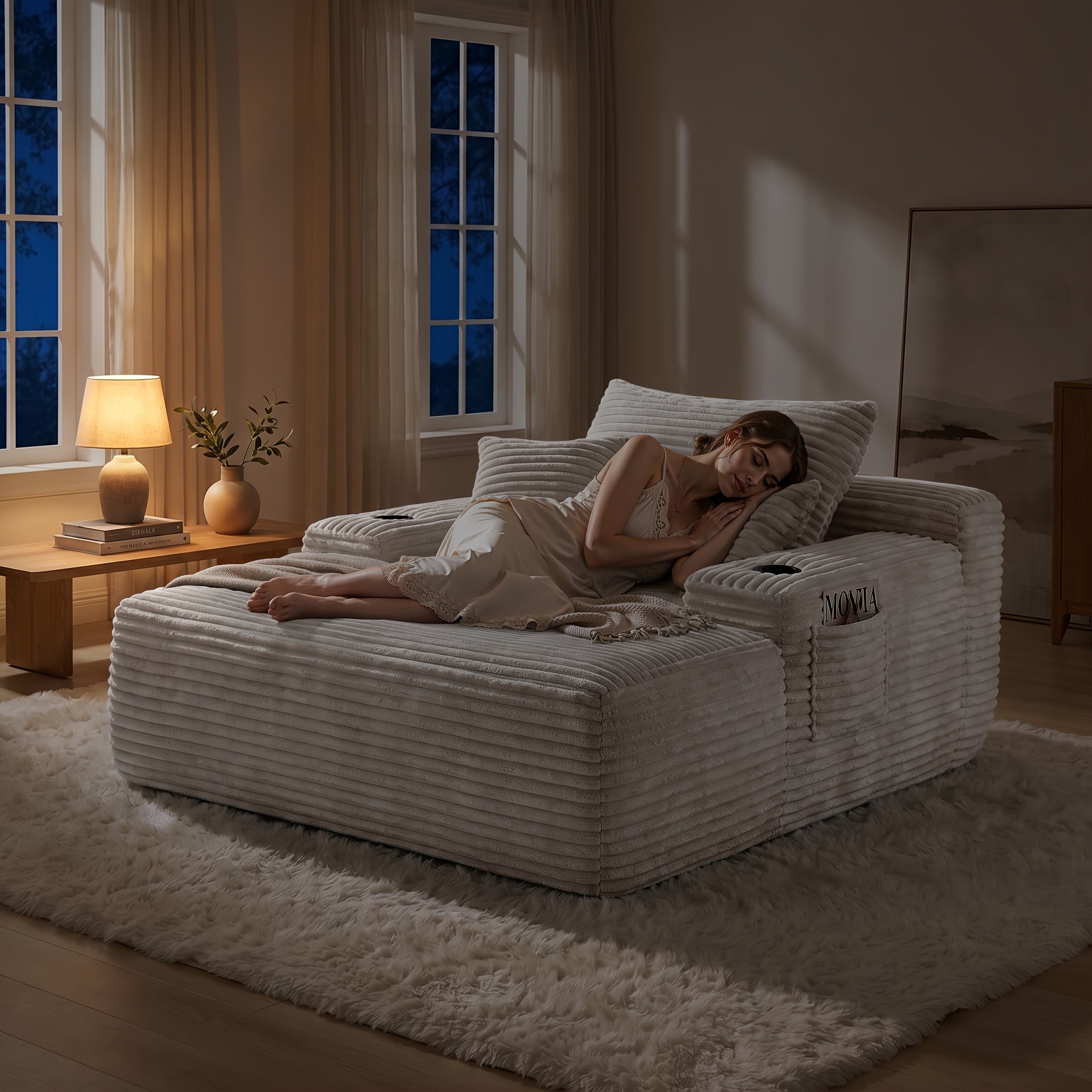 Extra-Large Convertible Chaise Lounge Sofa with High-Rebound Foldable Recliner, Pocket Spring System, High-Density Foam Padding, Cup Holder and Side Pockets