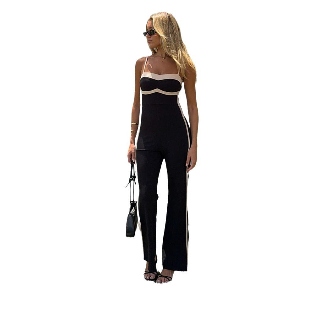Color-Block Slim-Fit Strap Jumpsuit