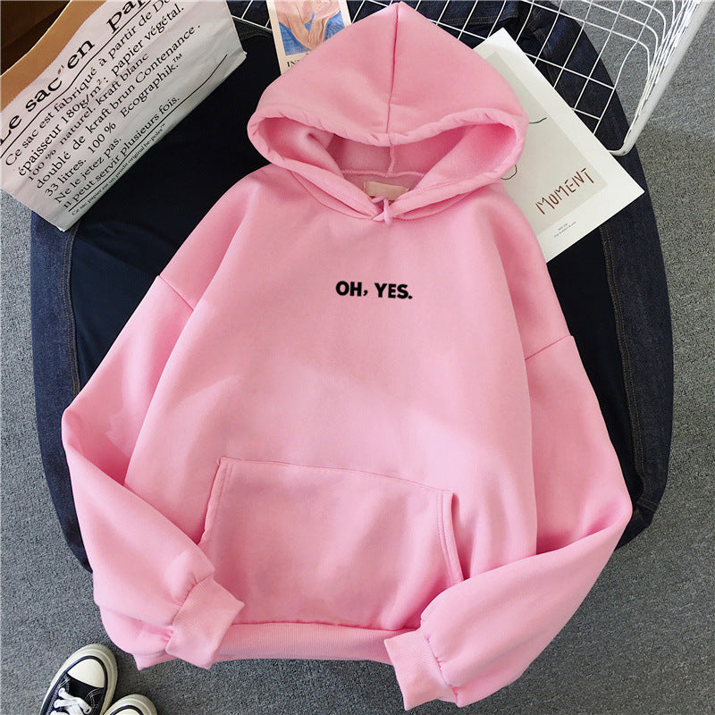 Cozy 'Oh Yes' Printed Loose Hoodie for Casual Everyday Wear