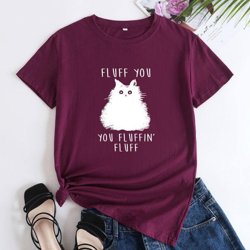 Women's Plus Size Cat Print Cotton T-Shirt
