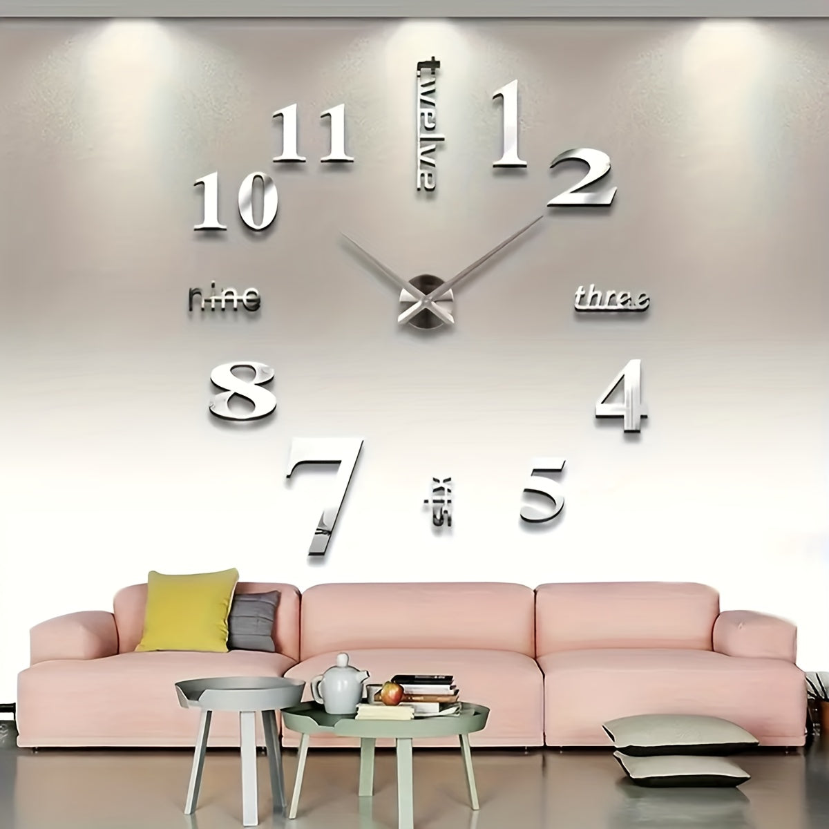 DIY Modern Minimalist Digital Wall Clock - Battery-Powered (AA Not Included) with Large Easy-Read Numbers, Movement & Auto Shut-Off, Round Clock for Home, Office, Kitchen - Stick-On Adhesive Backing, White/Black (No