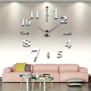 DIY Modern Minimalist Digital Wall Clock - Battery-Powered (AA Not Included) with Large Easy-Read Numbers, Movement & Auto Shut-Off, Round Clock for Home, Office, Kitchen - Stick-On Adhesive Backing, White/Black (No