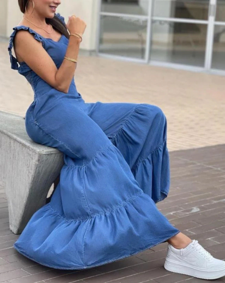 Chic Ruffle Sleeveless Flared Jumpsuit