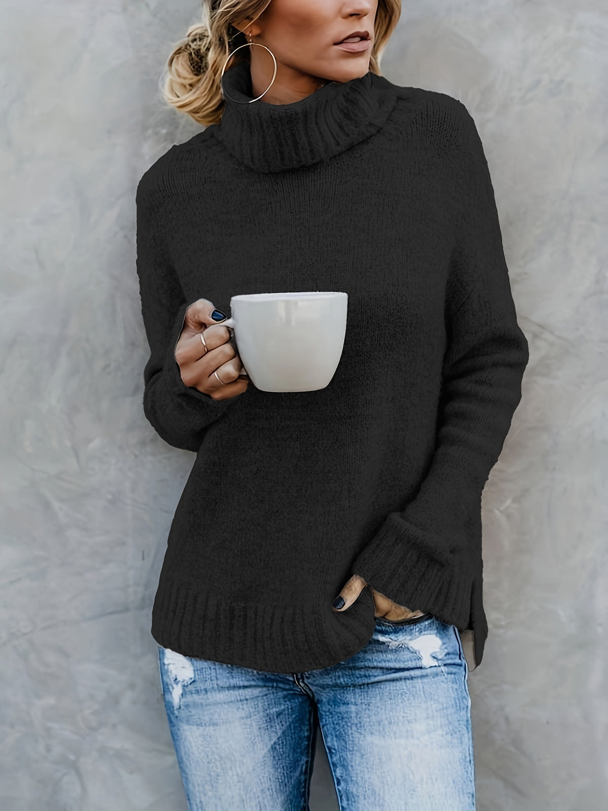 European and American Long Sleeve Turtleneck Solid Women's Sweater