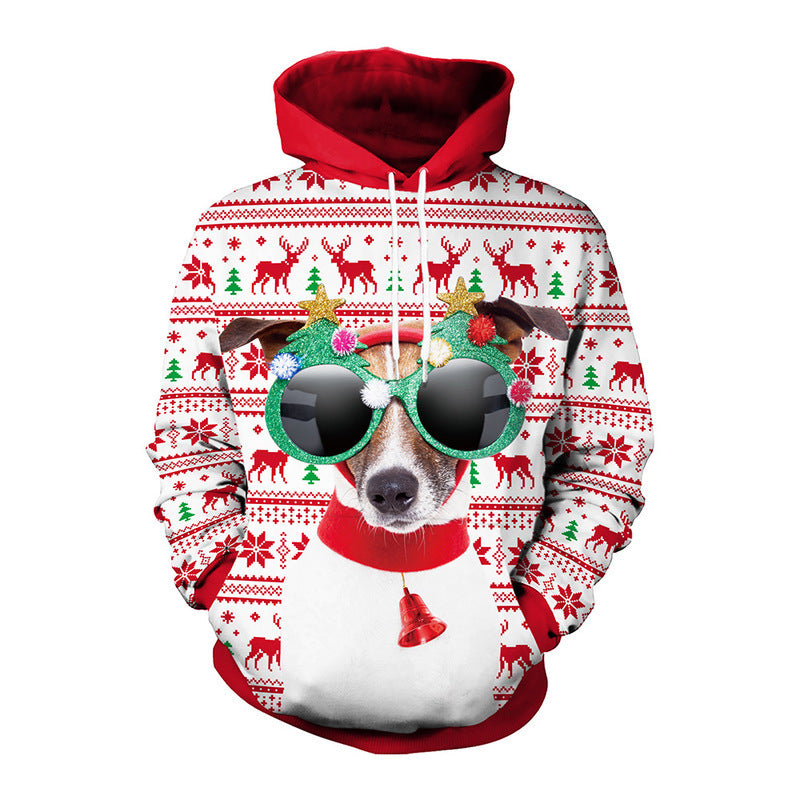 Festive Elk Christmas Print Couple Hooded Sweater