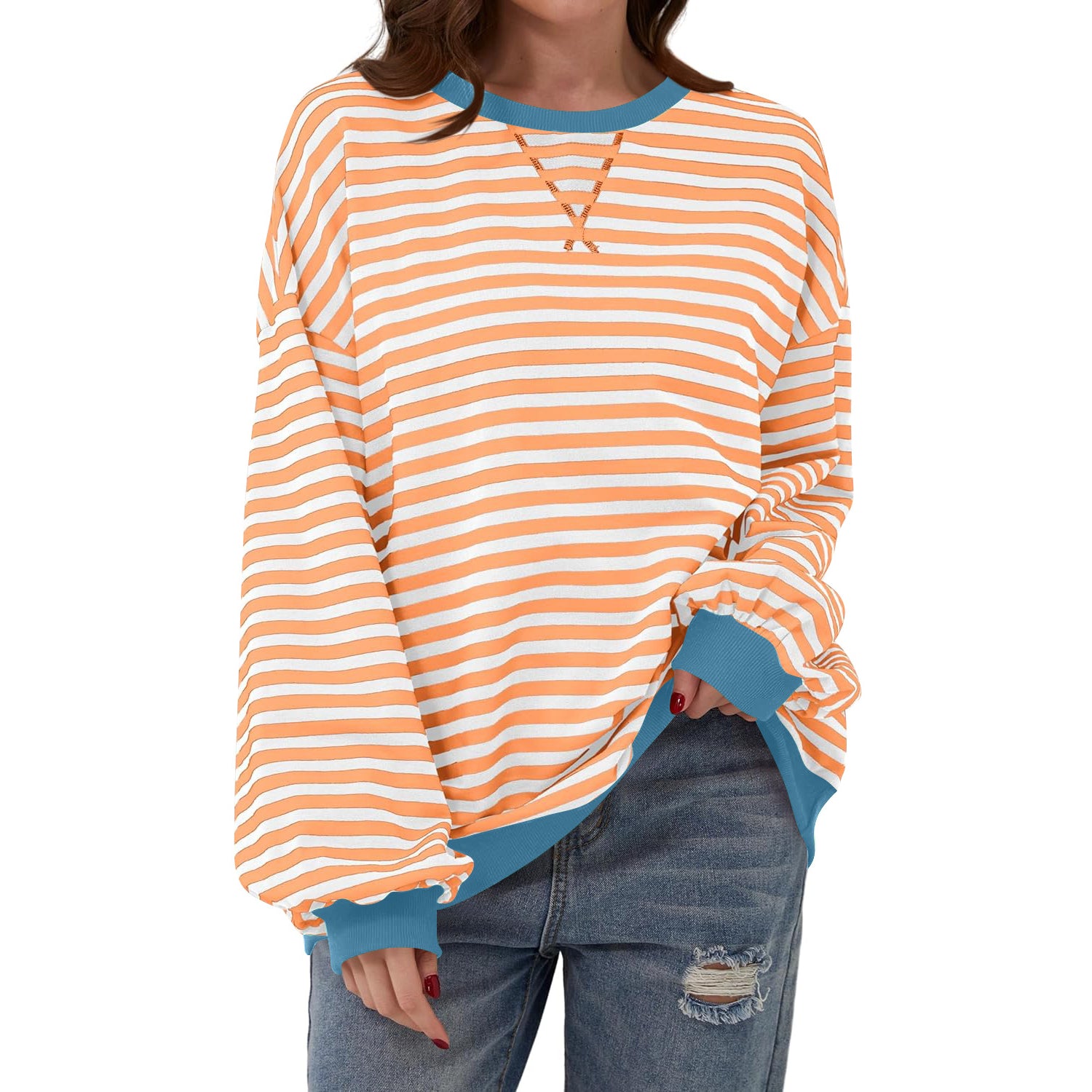 Women's Casual Striped Long Sleeve Pullover Sweater