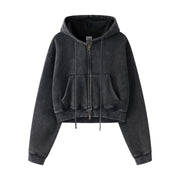 Retro Color Block Zip Hooded Sweater