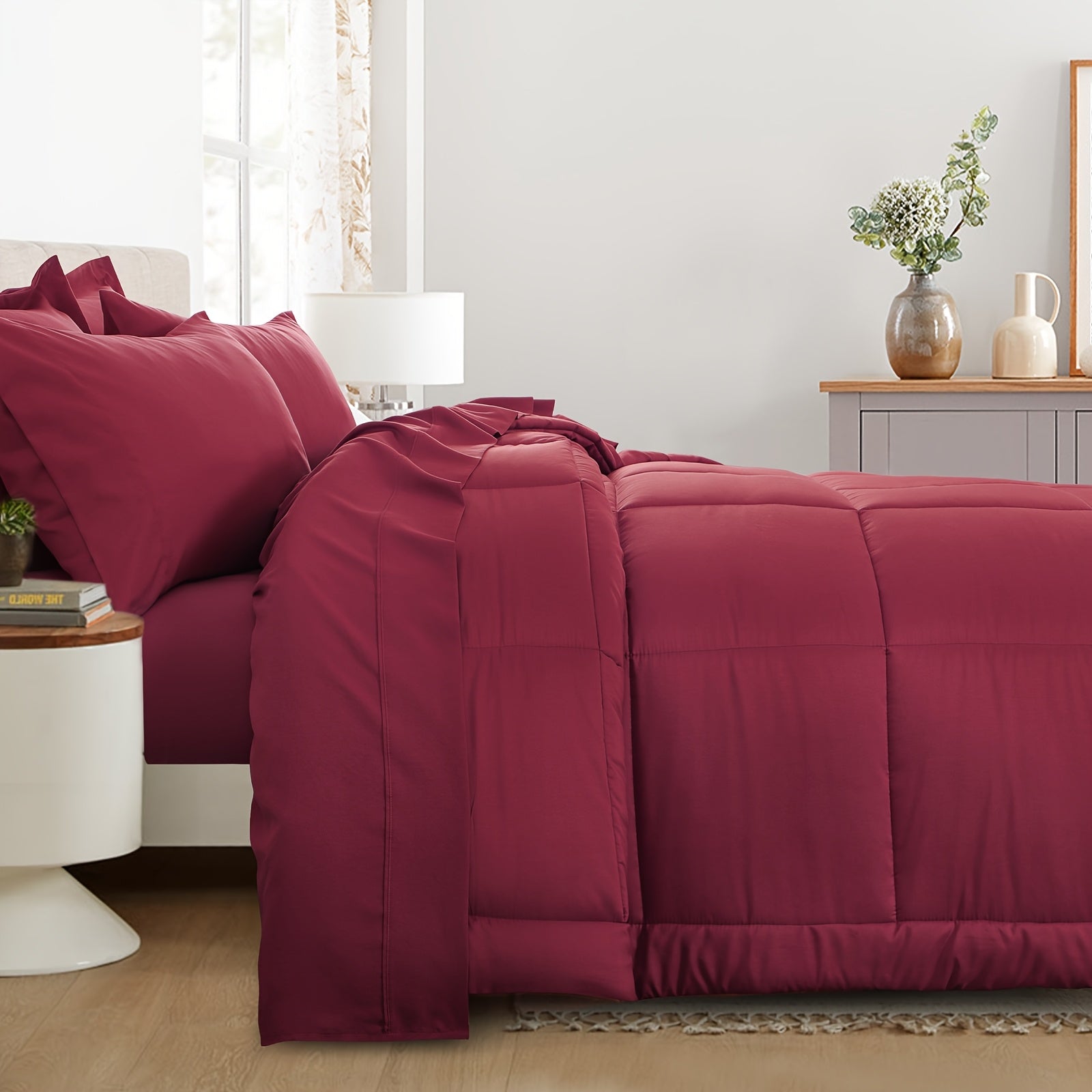 7pcs Ultra-Soft Bed In A Bag, Down Alternative Bedding Sets With All Season Quilted Comforter, Flat Sheet, Fitted Sheet, Pillowcases -Gifts For The Family And Friends