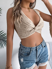 Summer-Ready Solid Tie-Front Knit Crop Top