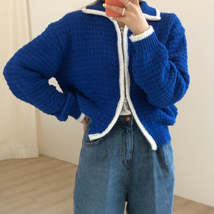 Vintage Lapel Zip Cardigan Sweater Coat