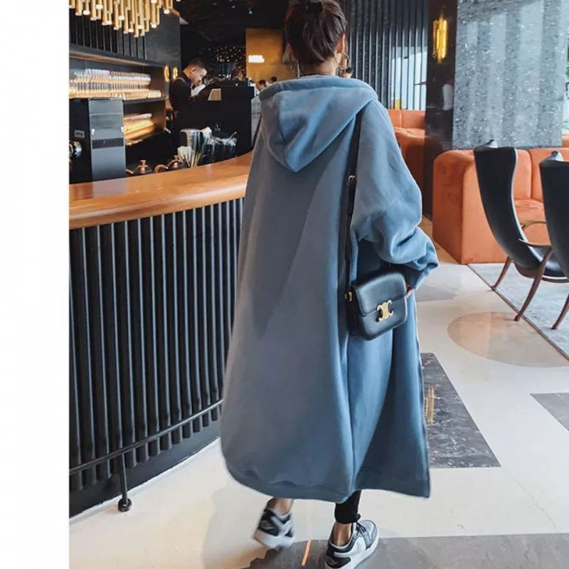 Plus Size Fleece-Lined Hooded Cardigan Dress