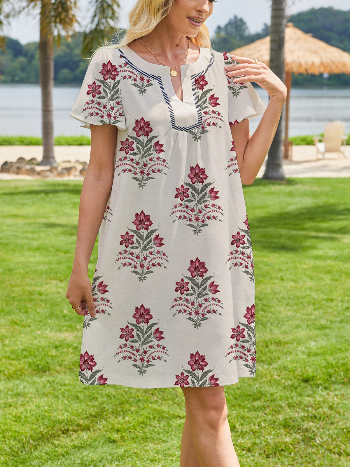 Fashionable Fresh-style Floral Puff-sleeve Dress
