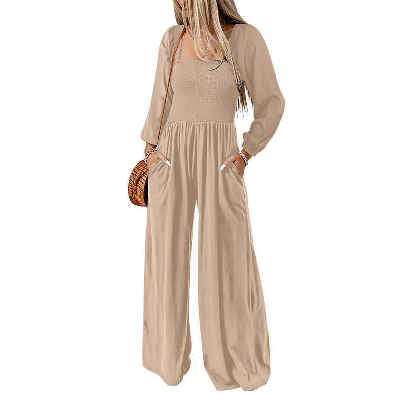 Women's Solid Color High-Waist Wide Leg Trousers