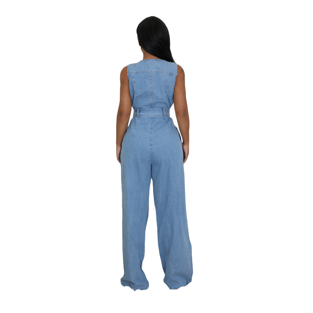Slim-Fit Wash Denim Jumpsuit with Fitted Waist