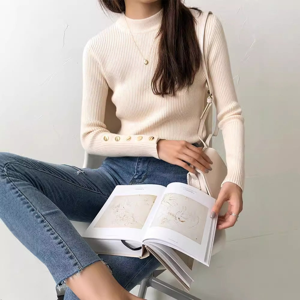 Women's Half Turtleneck Sweater Long Sleeve Pullover Bottoming Shirt