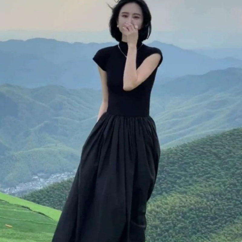 French-style Chic Casual Black Womens Dress