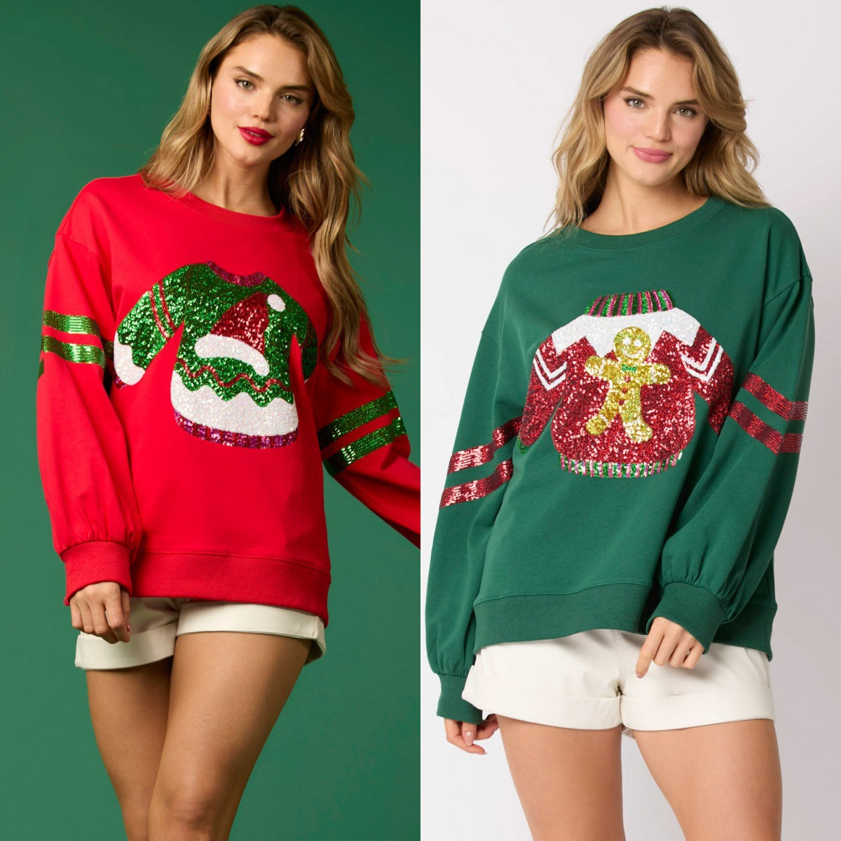 Women's Christmas Sequined Round Neck Casual Sweatshirt