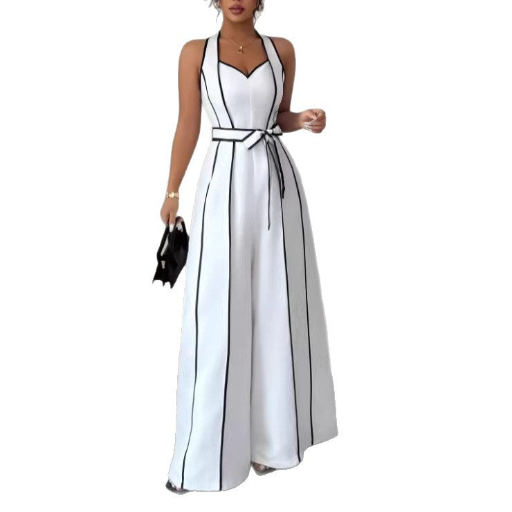 Chic Black & White Striped Wide-Leg Jumpsuit