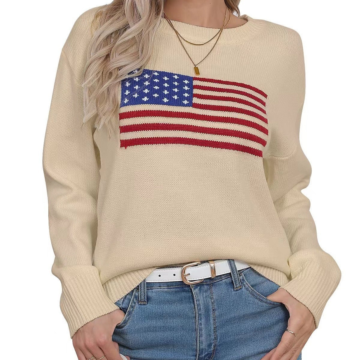 Aesthetic Retro Sweater Loose Flag
