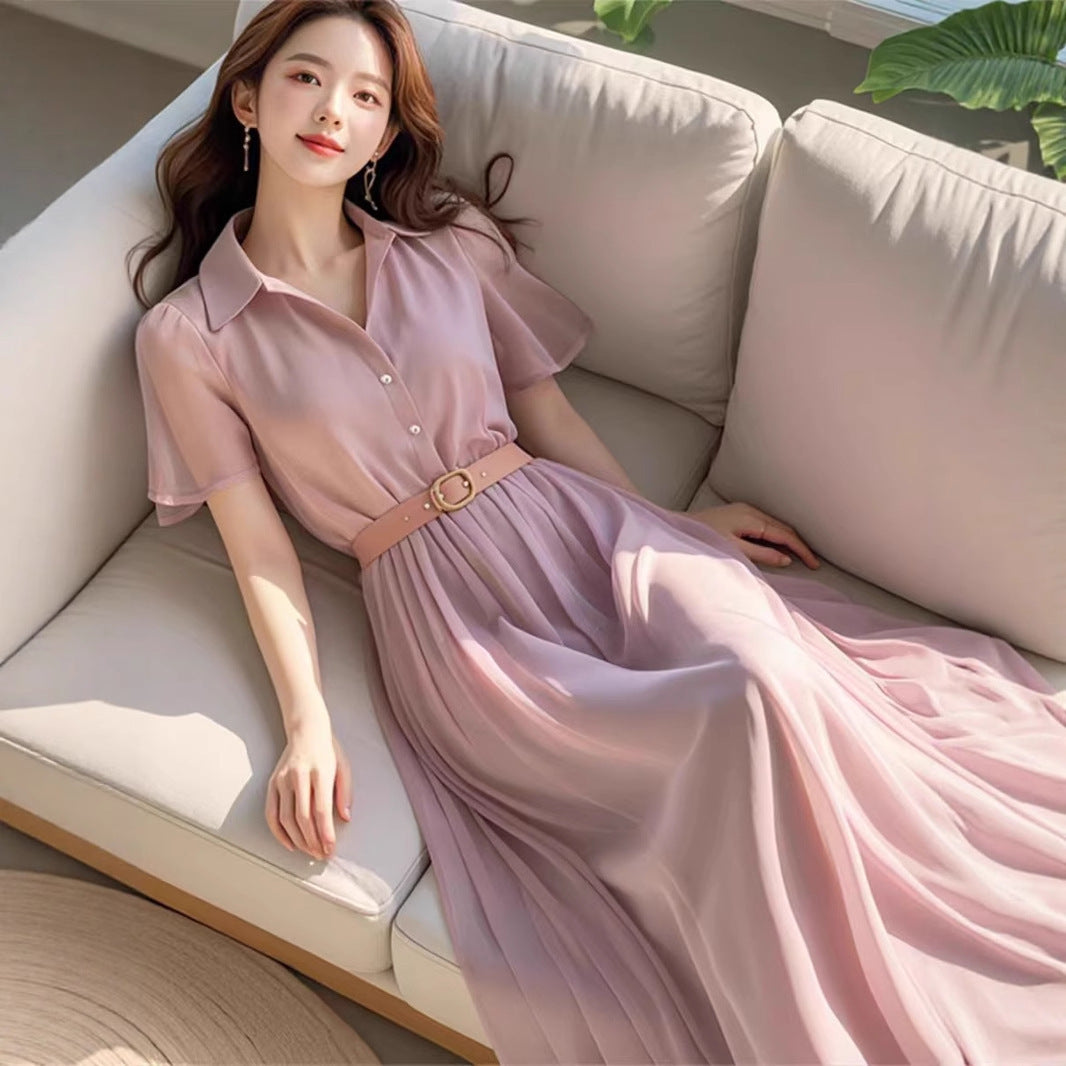 Simple Elegant and Sophisticated Purple Chiffon Dress for Women