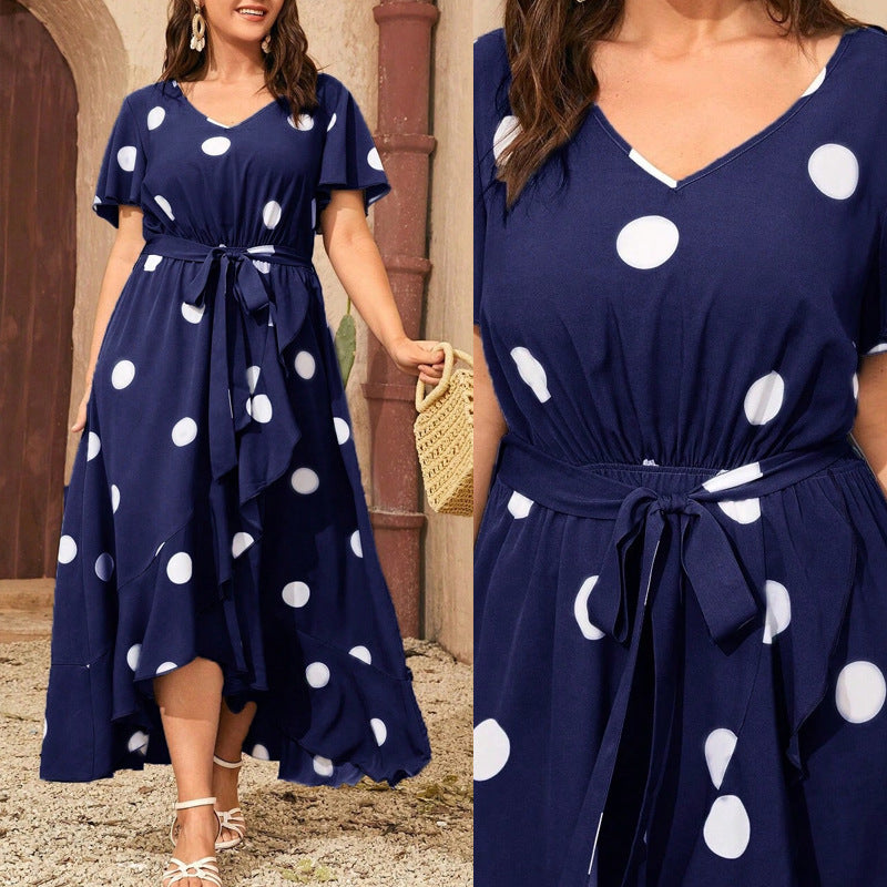 Womens Fashion Polka-dot Printed Swing Dress