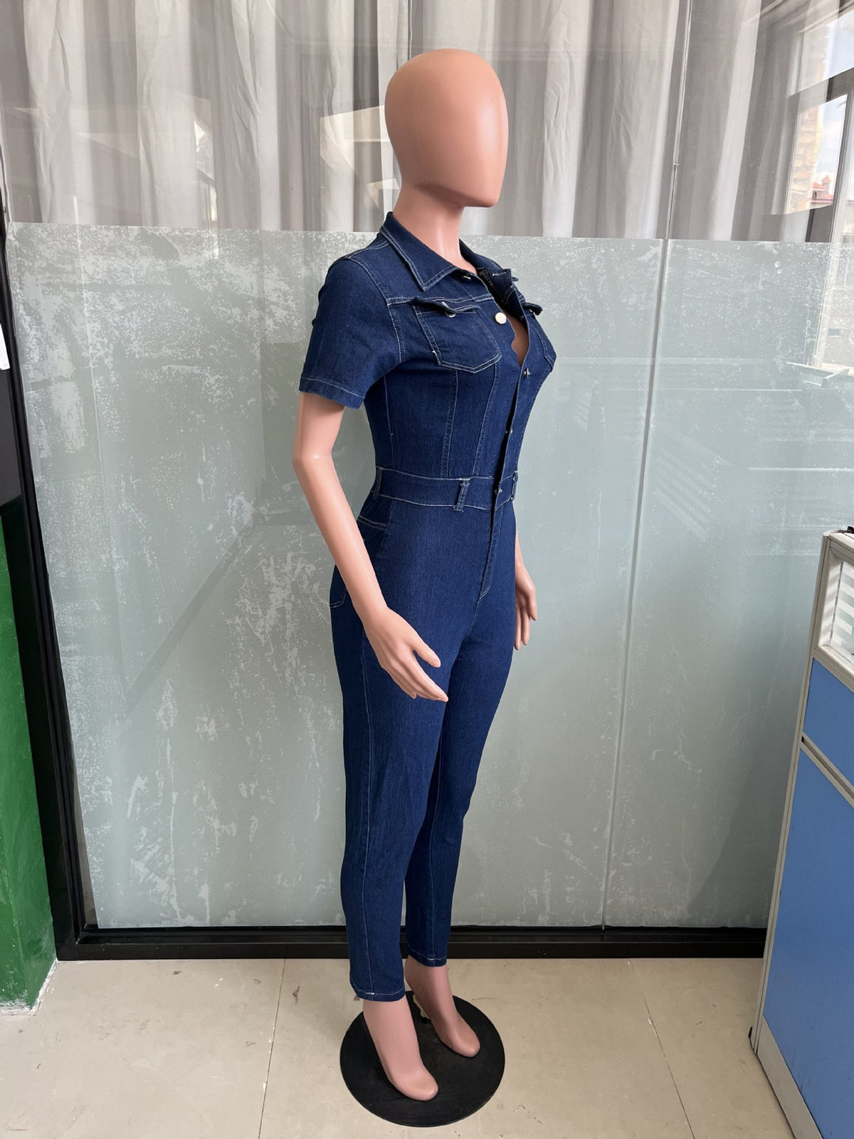 Women's Distressed Skinny Denim Jumpsuit Romper
