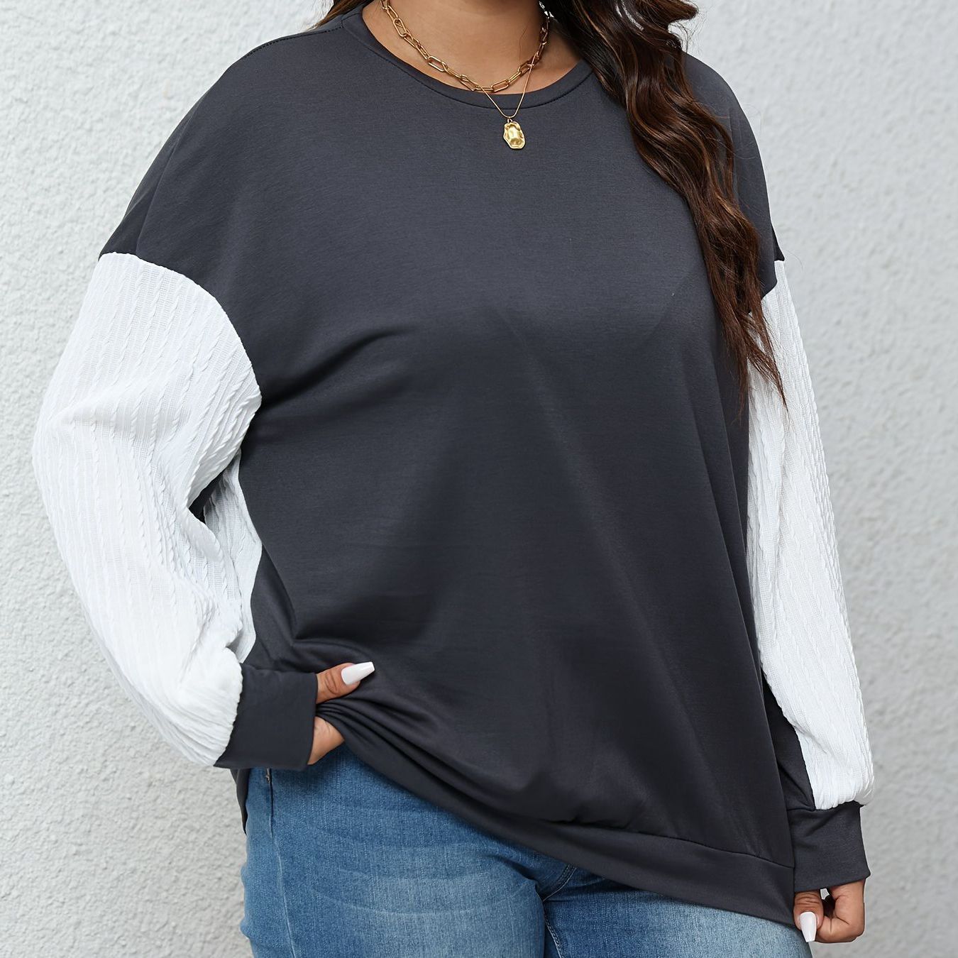 Plus Size Colorblock Casual Sweatshirt
