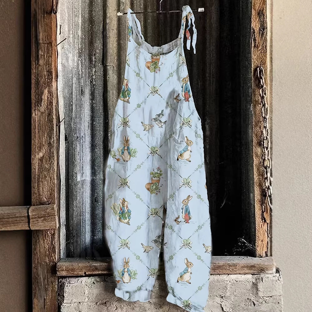 Women's Printed Button Casual Suspender Trousers