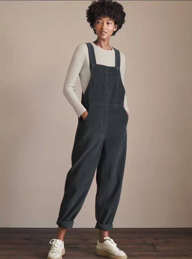 Women's Corduroy Bib Overalls Casual Loose Jumpsuit
